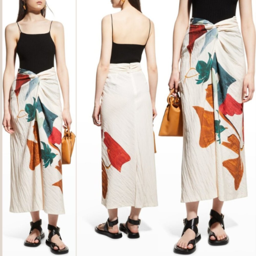 COPY - Vince Painted Abstract Draped-Knot Midi Skirt 30682